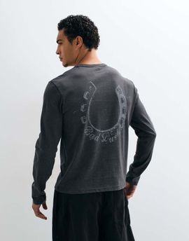 ASOS DESIGN ASOS DESIGN boxy regular washed long sleeve top with horseshoe print in charcoal-Gray