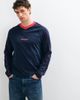 ASOS DESIGN ASOS DESIGN boxy relaxed long sleeve t-shirt with v-neck and text print in navy - 1