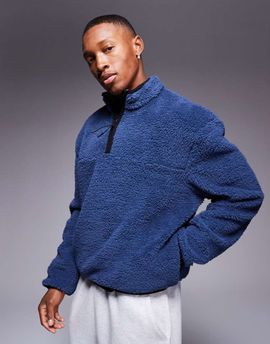 ASOS DESIGN ASOS DESIGN boxy relaxed quarter zip borg sweatshirt in blue