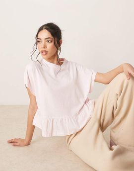 ASOS DESIGN ASOS DESIGN boxy short sleeve linen look peplum T-shirt in pink
