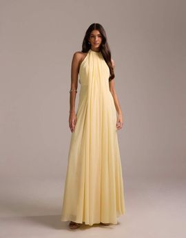 ASOS DESIGN ASOS DESIGN Bridesmaids grecian draped halter maxi dress in yellow