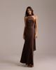 ASOS DESIGN ASOS DESIGN bridesmaids halter neck satin maxi dress with scarf detail in chocolate-Brown - 1