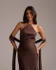 ASOS DESIGN ASOS DESIGN bridesmaids halter neck satin maxi dress with scarf detail in chocolate-Brown - 2