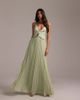ASOS DESIGN ASOS DESIGN bridesmaids hybrid cami maxi dress with pleat skirt in sage green - 1