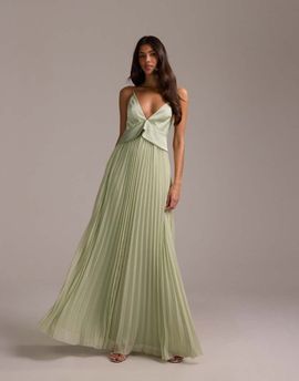 ASOS DESIGN ASOS DESIGN bridesmaids hybrid cami maxi dress with pleat skirt in sage green