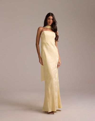 ASOS DESIGN ASOS DESIGN bridesmaids jacquard cami dress with scarf in pale yellow