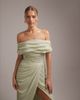 ASOS DESIGN ASOS DESIGN Bridesmaids off the shoulder chiffon draped maxi dress with fixed wrap skirt in sage green - 2