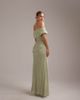 ASOS DESIGN ASOS DESIGN Bridesmaids off the shoulder chiffon draped maxi dress with fixed wrap skirt in sage green - 4