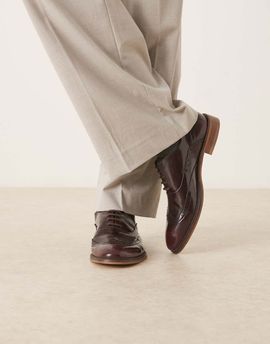 ASOS DESIGN ASOS DESIGN Brogue Shoes In Burgundy Leather-Red