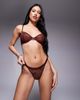 ASOS DESIGN ASOS DESIGN Bruna lace tanga thong with satin binding in chocolate-Blue - 1