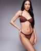 ASOS DESIGN ASOS DESIGN Bruna lace tanga thong with satin binding in chocolate-Blue - 3