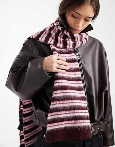 ASOS DESIGN ASOS DESIGN brushed knit scarf in plum stripe-Multi