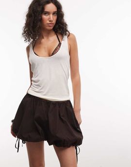ASOS DESIGN ASOS DESIGN bubble hem mini shorts with tie detail in chocolate-Brown