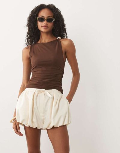 ASOS DESIGN ASOS DESIGN bubble hem short in neutral plaid - part of a set-White