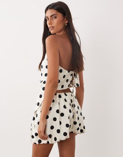 ASOS DESIGN ASOS DESIGN bubble hem side tie shorts in polka dot - part of a set-Multi
