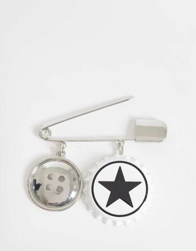 ASOS DESIGN ASOS DESIGN button and bottle cap safety pin brooch in silver