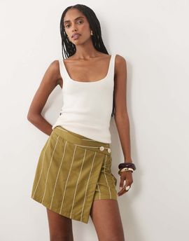 ASOS DESIGN ASOS DESIGN button side skort in olive stripes-Multi