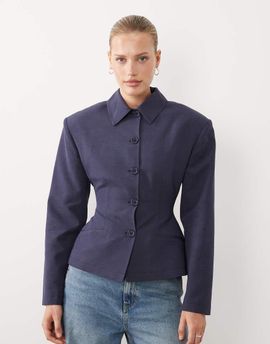 ASOS DESIGN ASOS DESIGN button up linen look cinched blazer in graphite-Gray