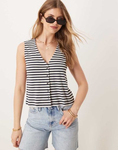 ASOS DESIGN ASOS DESIGN button up ribbed vest in stripe-Multi