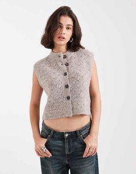 ASOS DESIGN ASOS DESIGN button up stitch textured vest in mushroom-Neutral