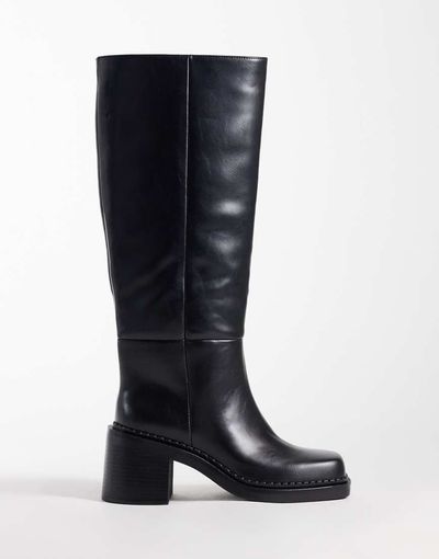 ASOS DESIGN ASOS DESIGN Cadence block heel pull on knee boots in black
