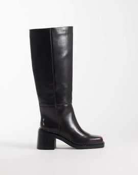 ASOS DESIGN ASOS DESIGN Cadence block heel pull on knee boots in brown burnished