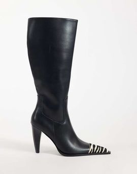 ASOS DESIGN ASOS DESIGN Cairo toe cap western knee boots in black and zebra print