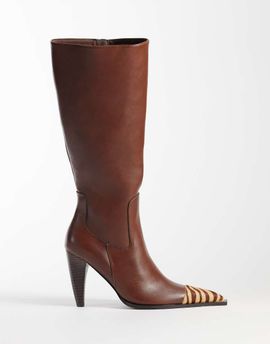ASOS DESIGN ASOS DESIGN Cairo toe cap western knee boots in choc and tiger print-Brown