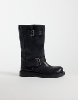 ASOS DESIGN ASOS DESIGN Calamity pull on moto knee boots in black leather