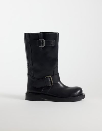 ASOS DESIGN ASOS DESIGN Calamity pull on moto knee boots in black leather