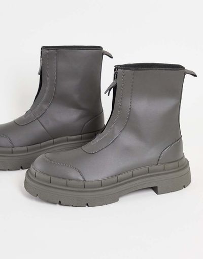 ASOS DESIGN ASOS DESIGN calf boot with zip detail in charcoal faux leather-Gray