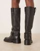 ASOS DESIGN ASOS DESIGN Calla premium trucker boots with buckle harness in black tumbled leather - 2