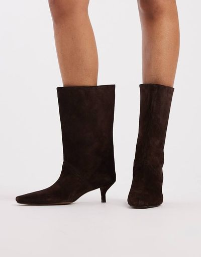 ASOS DESIGN ASOS DESIGN Calloway premium suede wide leg pull on boots in chocolate-Brown