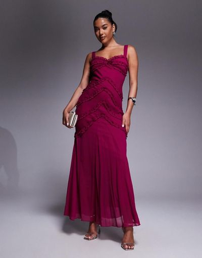 ASOS DESIGN ASOS DESIGN cami ruffle detailing maxi dress in raspberry-pink