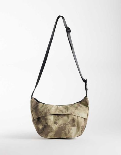 ASOS DESIGN ASOS DESIGN camo print nylon crossbody bag in khaki green-Black