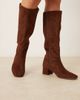 ASOS DESIGN ASOS DESIGN Canary block heeled knee boots in chocolate suedette-Brown - 1