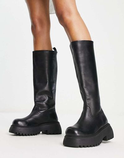 ASOS DESIGN ASOS DESIGN Candy chunky leather knee boots in black