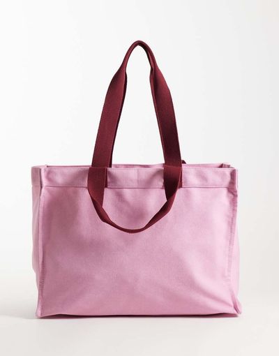 ASOS DESIGN ASOS DESIGN canvas boxy tote bag with internal laptop compartment in pink-Multi