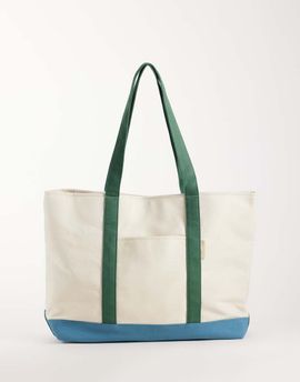 ASOS DESIGN ASOS DESIGN canvas color block tote bag in ecru-White