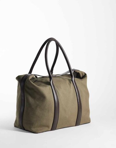 ASOS DESIGN ASOS DESIGN canvas fabric carryall bag with contrast brown straps in khaki green