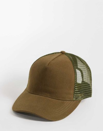 ASOS DESIGN ASOS DESIGN canvas trucker cap in khaki-Green
