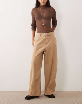 ASOS DESIGN ASOS DESIGN canvas wide leg jean with belt in khaki-Green