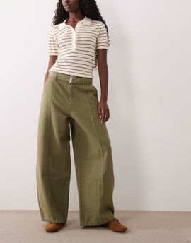 ASOS DESIGN ASOS DESIGN canvas wide leg jeans with belt in olive-Brown