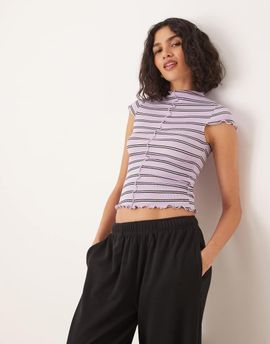 ASOS DESIGN ASOS DESIGN cap sleeve baby tee with high neck and seam detail in stripe-Multi