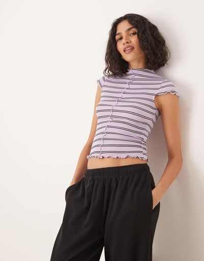 ASOS DESIGN ASOS DESIGN cap sleeve baby tee with high neck and seam detail in stripe-Multi