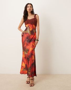 ASOS DESIGN ASOS DESIGN cap sleeve chiffon midi dress in red floral print-Multi