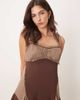 ASOS DESIGN ASOS DESIGN cap sleeve contrast ribbon ruffle hem mini dress in brown-Multi - 3