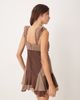 ASOS DESIGN ASOS DESIGN cap sleeve contrast ribbon ruffle hem mini dress in brown-Multi - 4