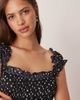 ASOS DESIGN ASOS DESIGN cap sleeve contrast ribbon ruffle hem mini dress in spot and floral print-Multi - 3