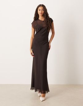 ASOS DESIGN ASOS DESIGN cap sleeve midi dress with dropped waist in chocolate-Multi